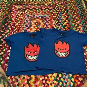 Two identical Spitfire skateboarding T-shirts